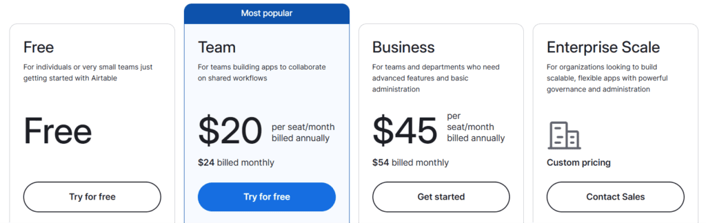 Airtable Pricing Plan