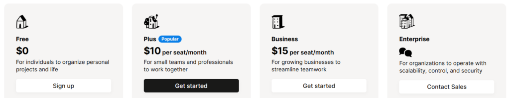 Notion Pricing Plan