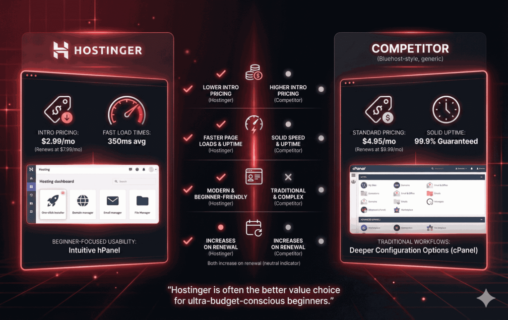 Hostinger vs Bluehost (short beginner-friendly comparison)