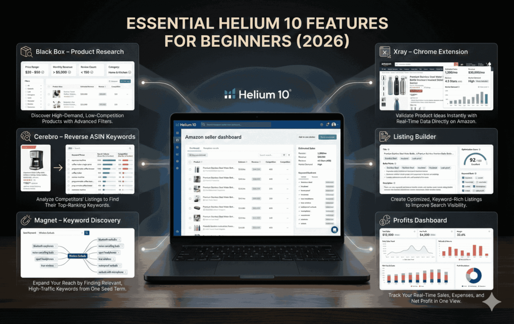 Key Helium 10 Features Explained for Beginners (2026)